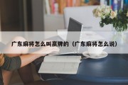 广东麻将怎么叫赢牌的（广东麻将怎么说）